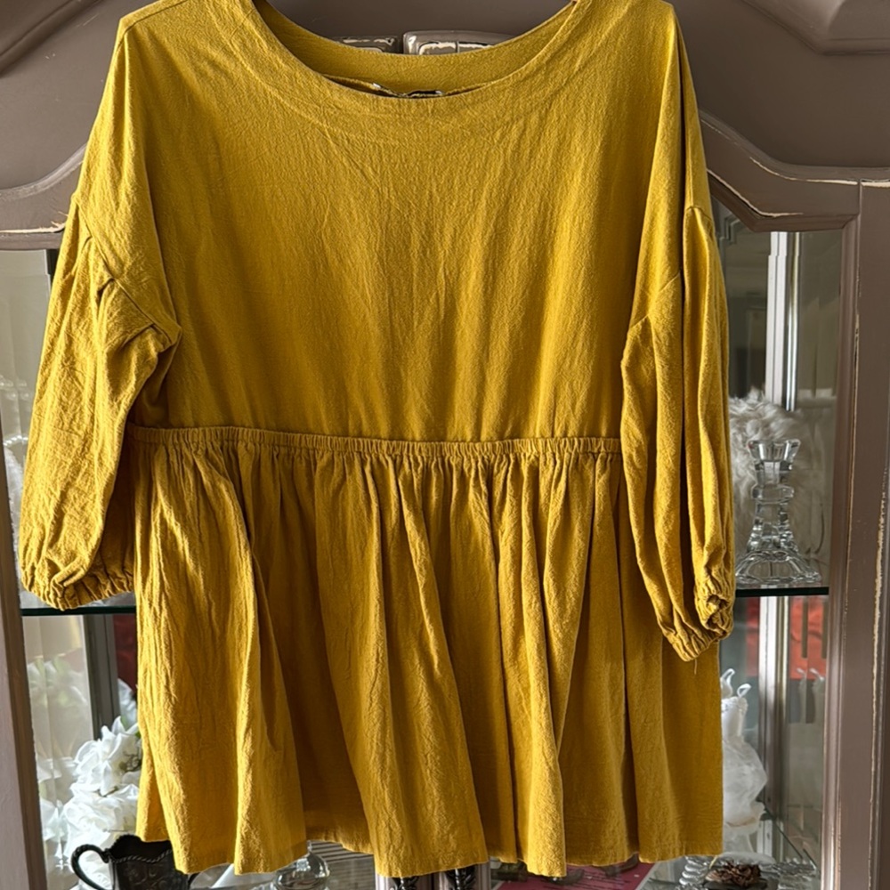 Golden Yellow 3/4 Sleeve Peplum Blouse